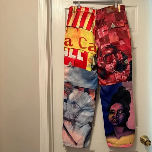RARE KidSuper “Breathing Life into the Inanimate” Print Silky Cargo Pants - Picture 2 of 16